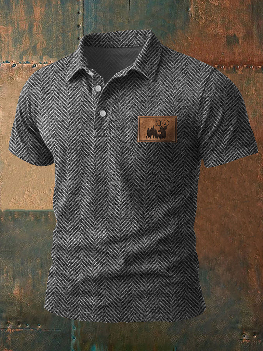 Herren Retro Western geweih Herring bone Print Casual Top