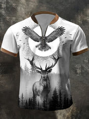 Herren Retro Deer Print Casual Zipper Top