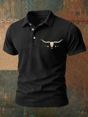 Herren Retro Western Bull Skull Print Casual Top