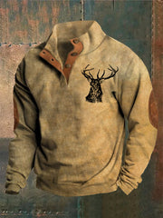 Herren Vintage Western Stag Print lässig Lose Langarm Sweatshirt