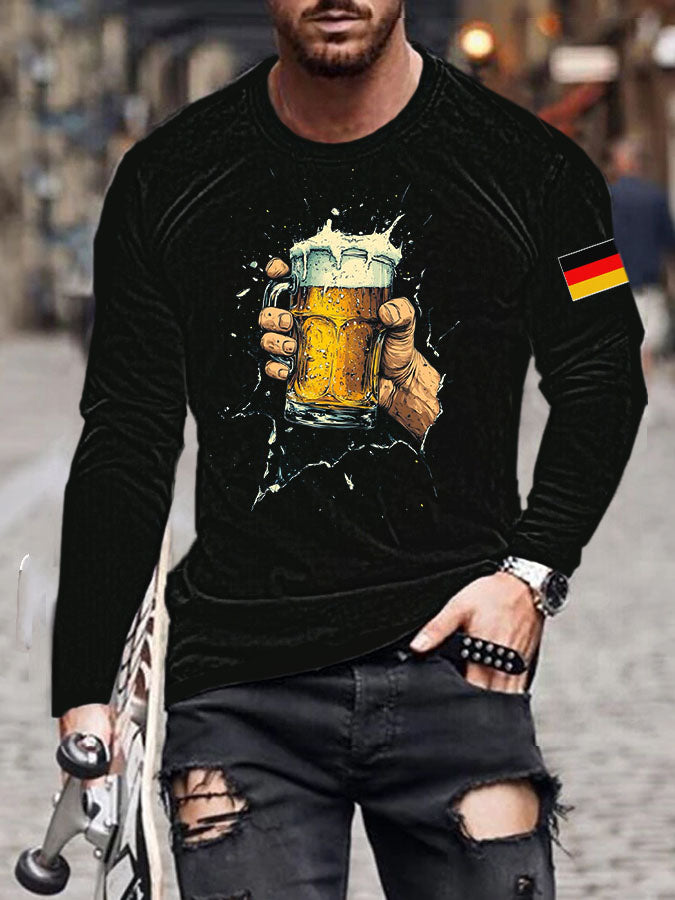 Herren CrewGerman Oktoberfest in München Langarm T-Shirt gedruckt