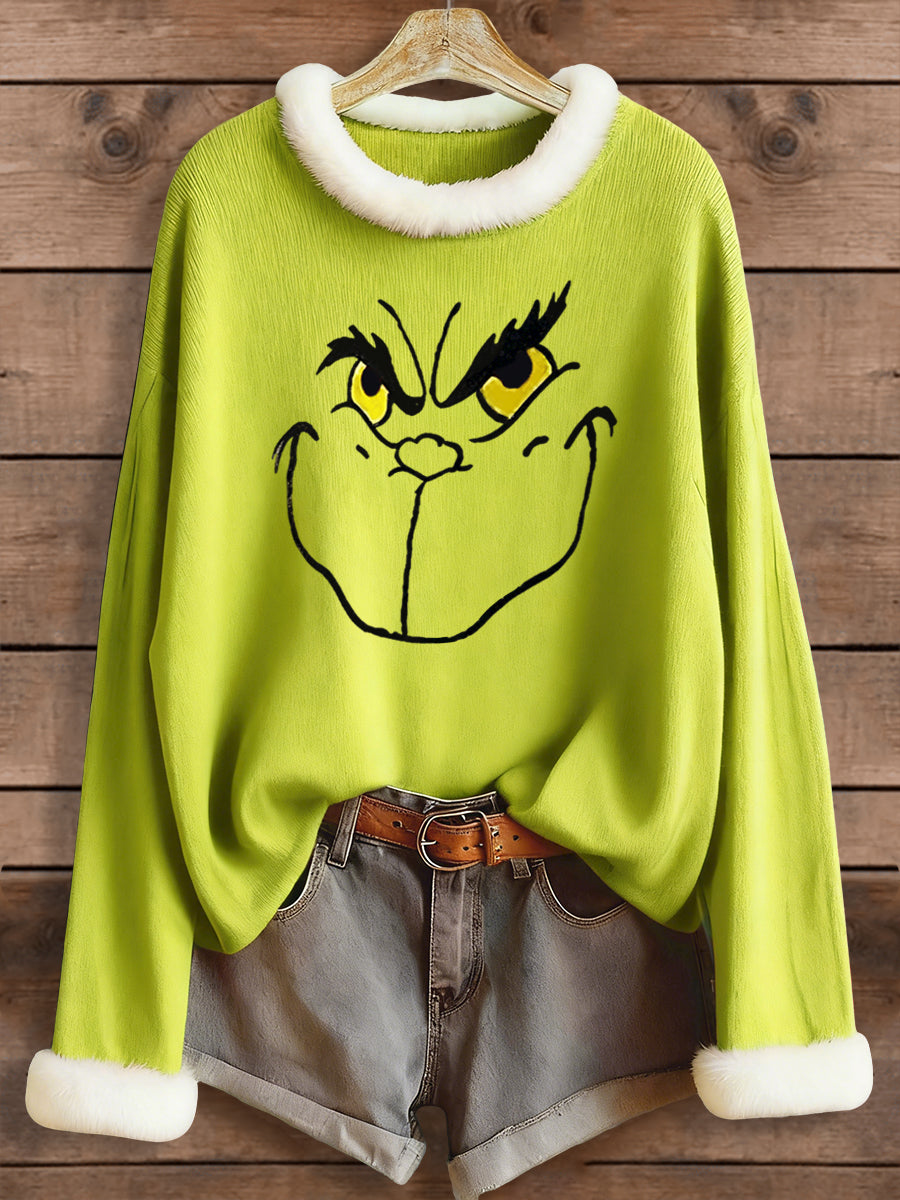 Frauen Lustige Weihnachten EW Menschen Print Pelz kragen Top