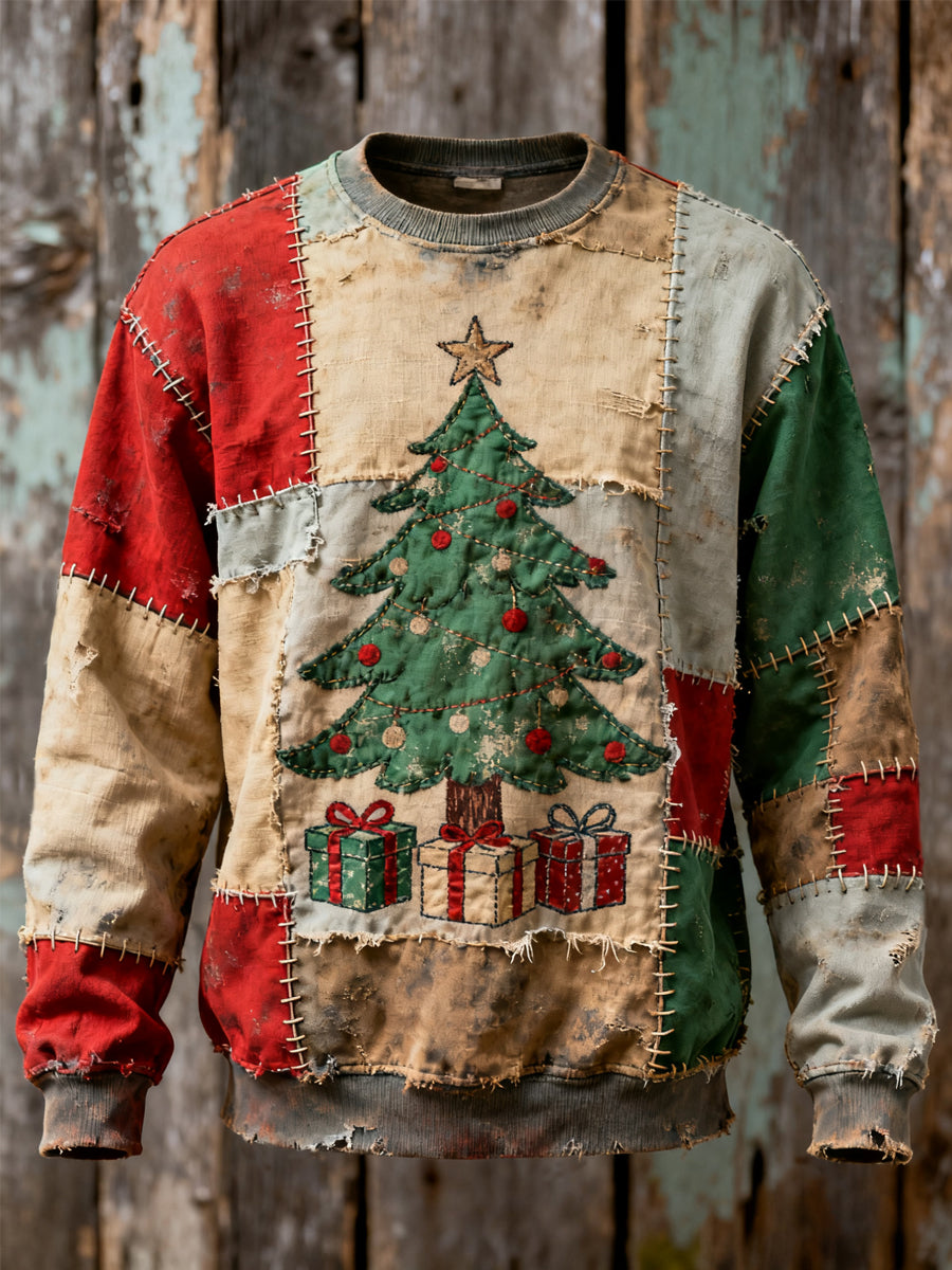 Herren Vintage Weihnachts baum Patchwork Print Casual Sweatshirt