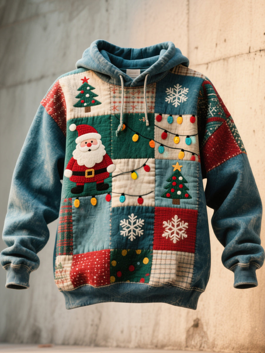 Herren Weihnachts inspiriert Patchwork Kunst gewaschen Hoodie