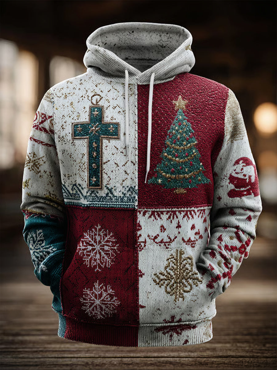 Herren Vintage Christmas Faith Cross Print Übergroßer Schulter-Hoodie mit Taschen