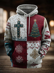 Herren Vintage Christmas Faith Cross Print Übergroßer Schulter-Hoodie mit Taschen