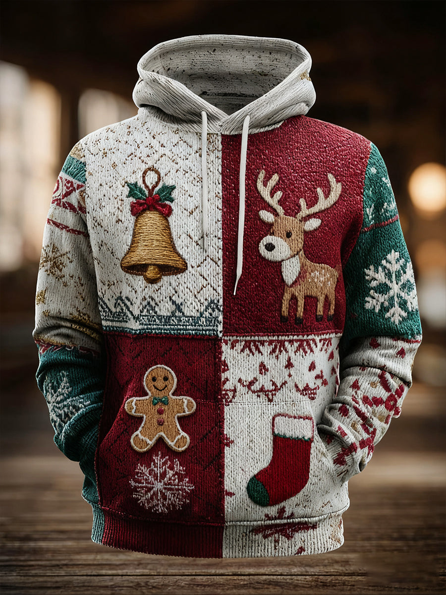 Herren Vintage Weihnachts druck Übergroßer Schulter-Hoodie mit Taschen