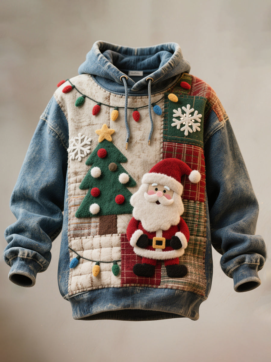 Herren Weihnachten Santa Filz Kunst Vintage gewaschener Hoodie