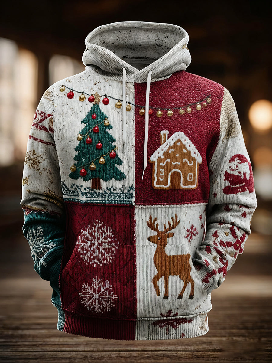 Herren Vintage Weihnachts druck Übergroßer Schulter-Hoodie mit Taschen
