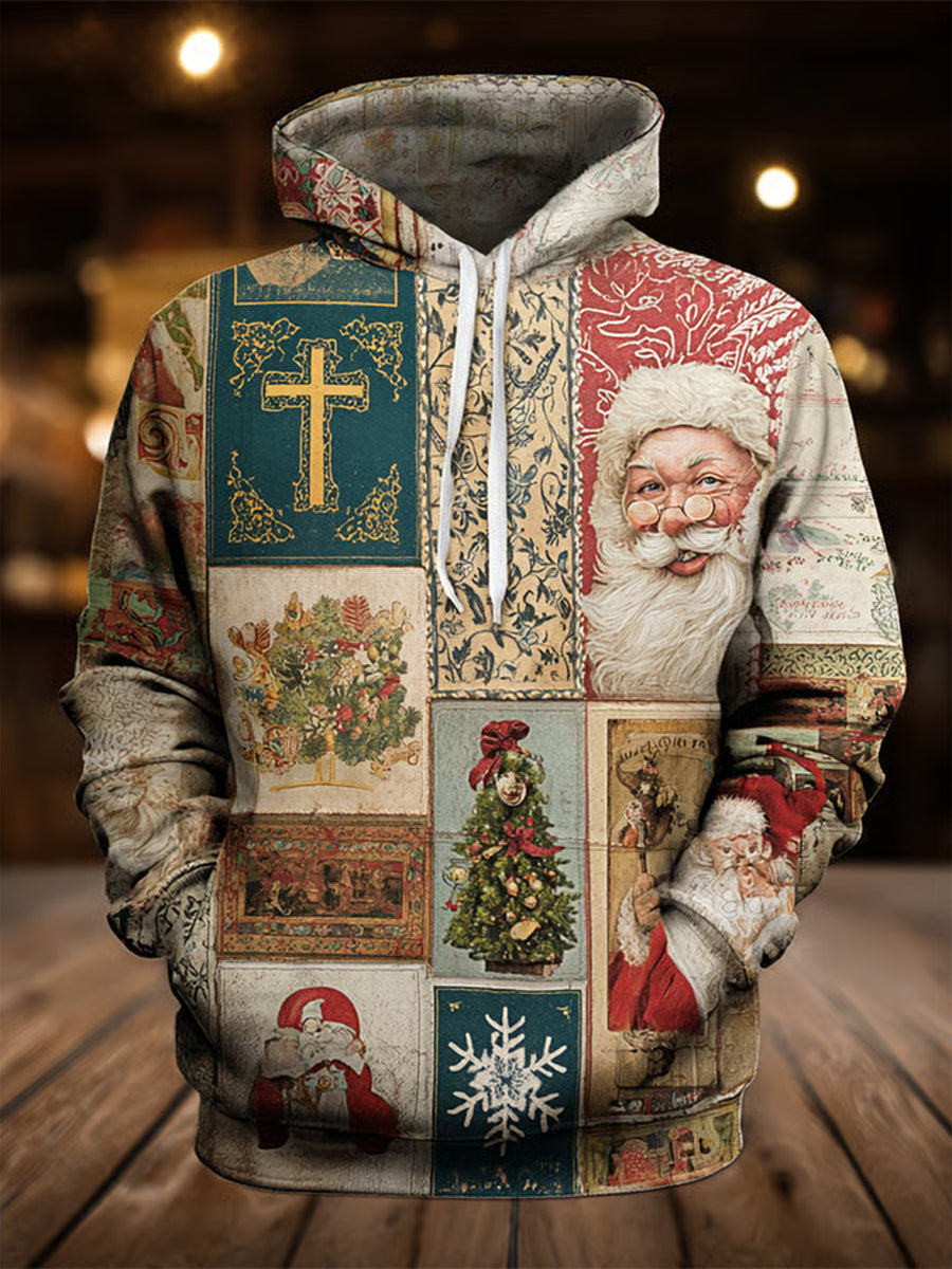 Herren Vintage Weihnachts druck Übergroßer Schulter-Hoodie mit Taschen