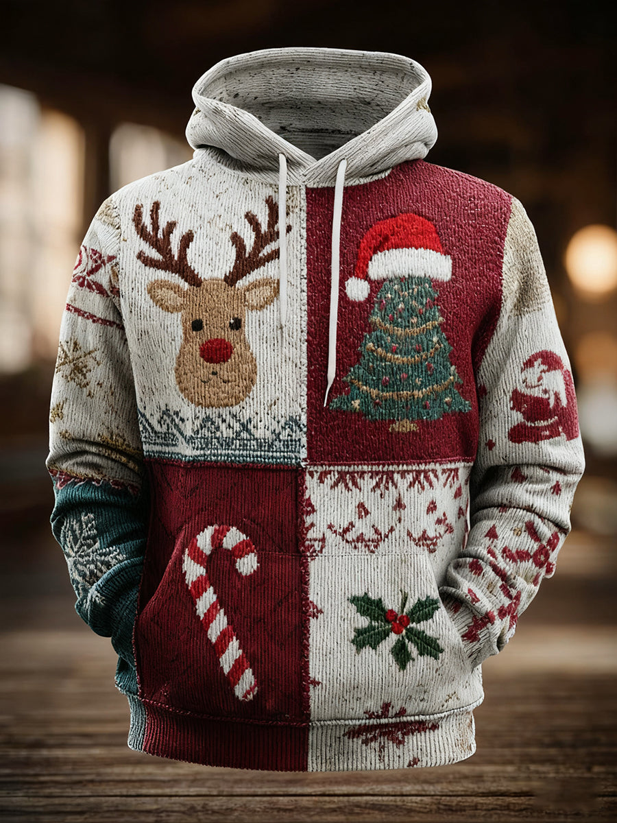 Herren Vintage Weihnachts druck Übergroßer Schulter-Hoodie mit Taschen