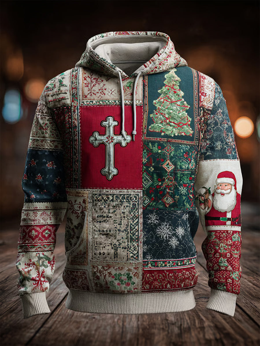 Herren Vintage Christmas Faith Cross Print Übergroßer Schulter-Hoodie mit Taschen