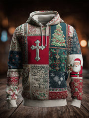 Herren Vintage Christmas Faith Cross Print Übergroßer Schulter-Hoodie mit Taschen