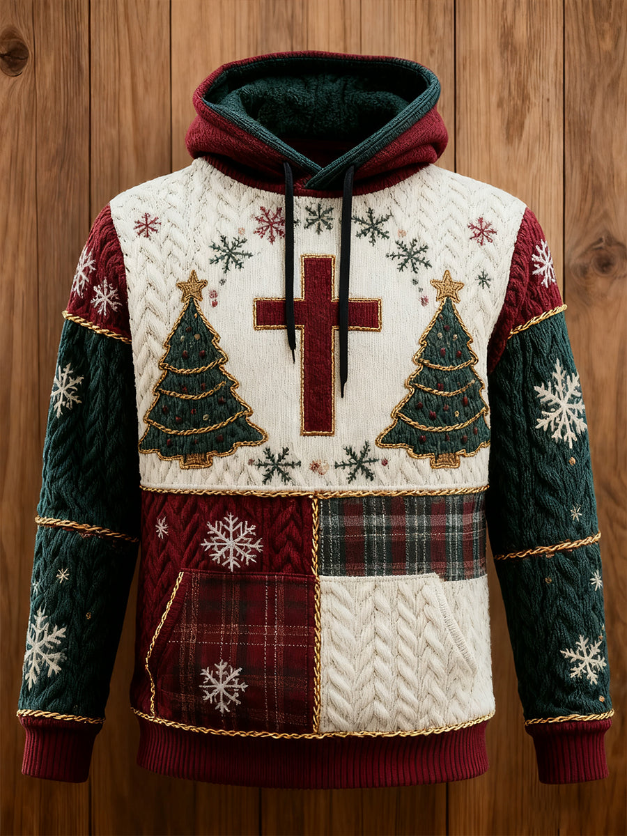 Herren Vintage Christmas Faith Cross Print Übergroßer Schulter-Hoodie mit Taschen