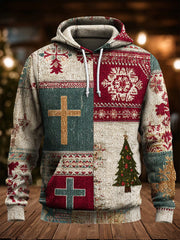 Herren Vintage Christmas Faith Cross Print Übergroßer Schulter-Hoodie mit Taschen