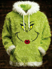 Herren-Weihnachts-Grinch-Kapuzen pullover mit Gesicht bedruckt