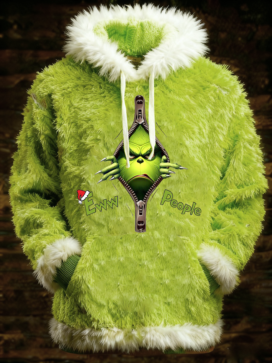 Herren-Weihnachts-Grinch-Kapuzen pullover mit Gesicht bedruckt