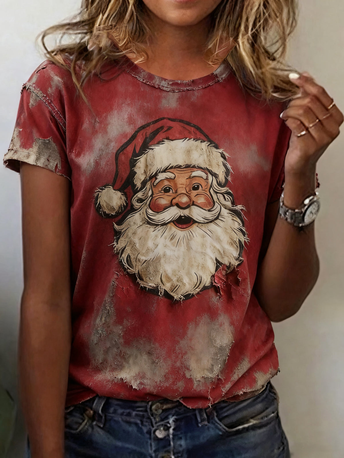 Damen Weihnachts mann Print Casual T-Shirt