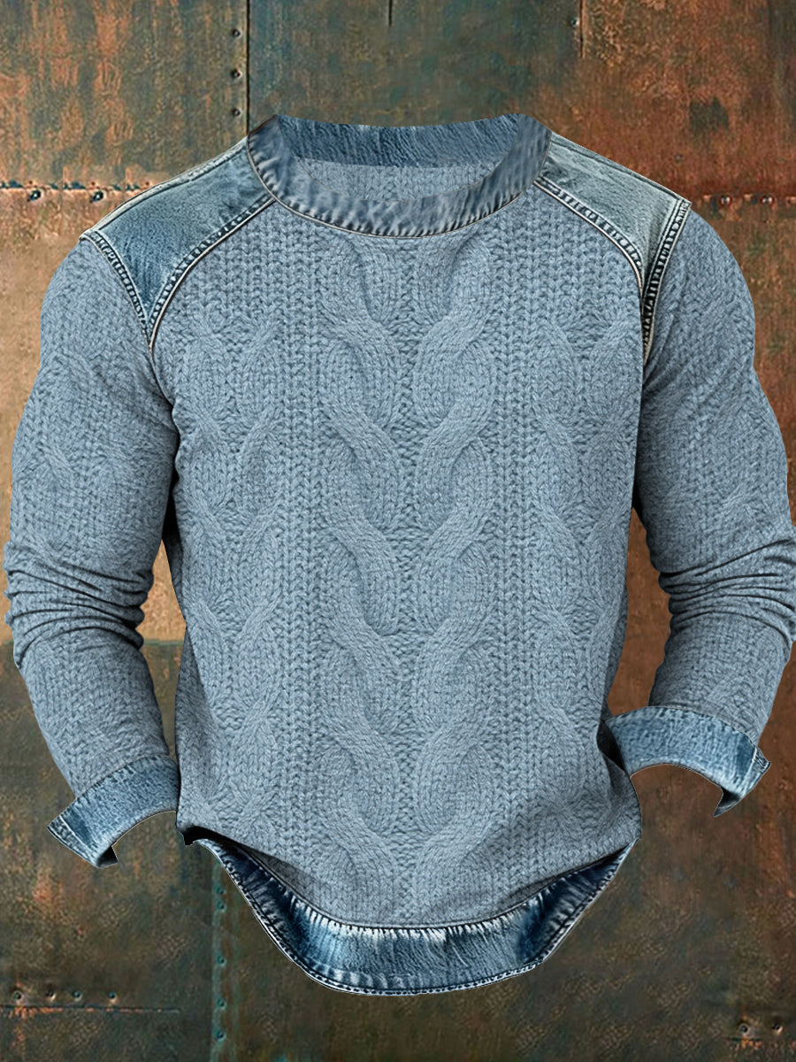 Sweatshirt mit strukturiertem Denim-Kragen für Herren