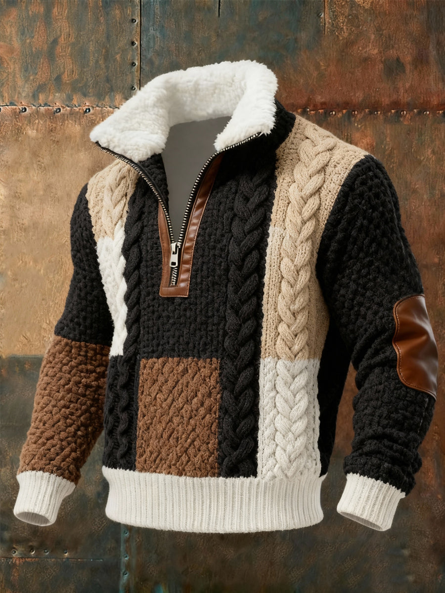 Herren Retro-Strick muster mit lässiger Pelz kragen pullover