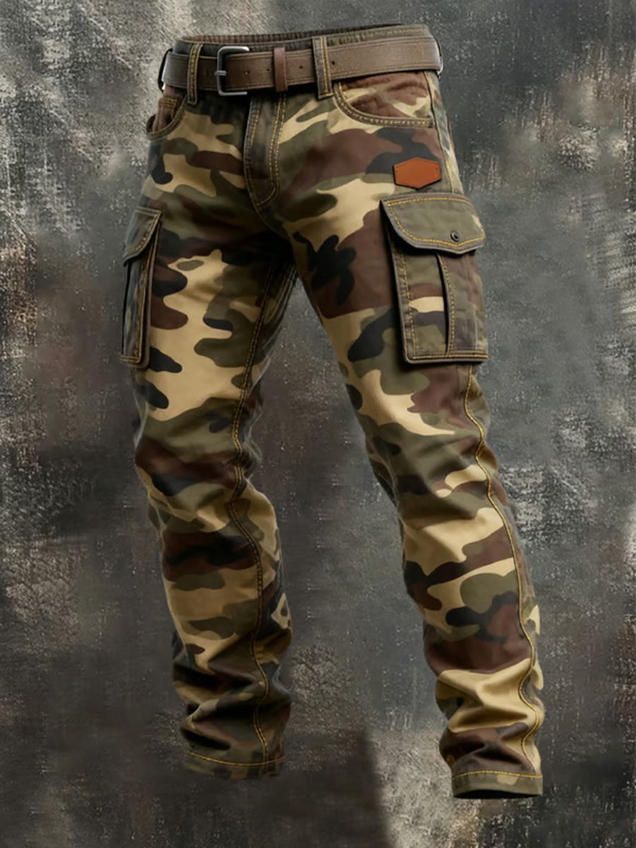Herren Vintage Camouflage Distressed Pocket Work Pants