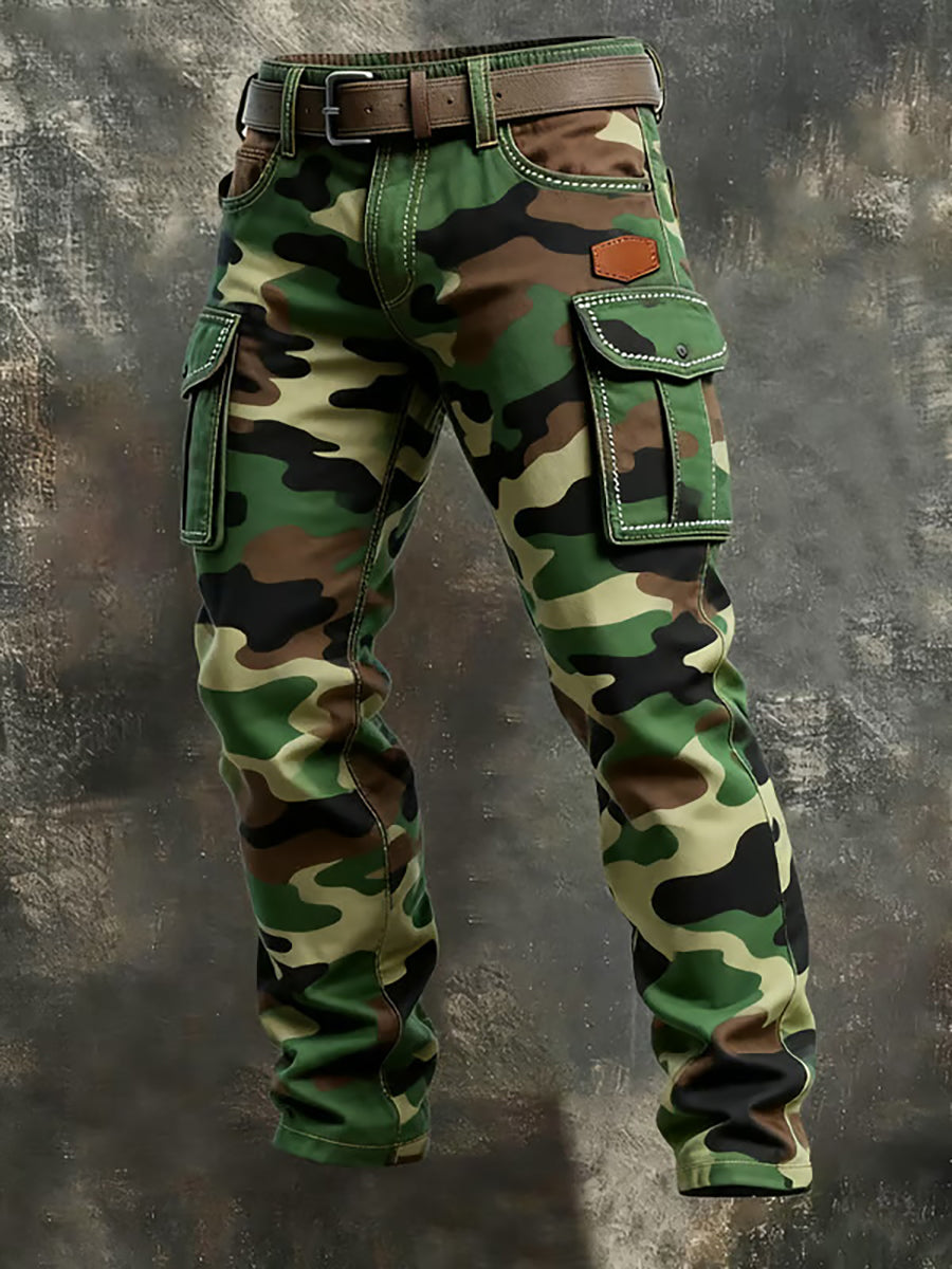 Herren Vintage Camouflage Distressed Pocket Work Pants