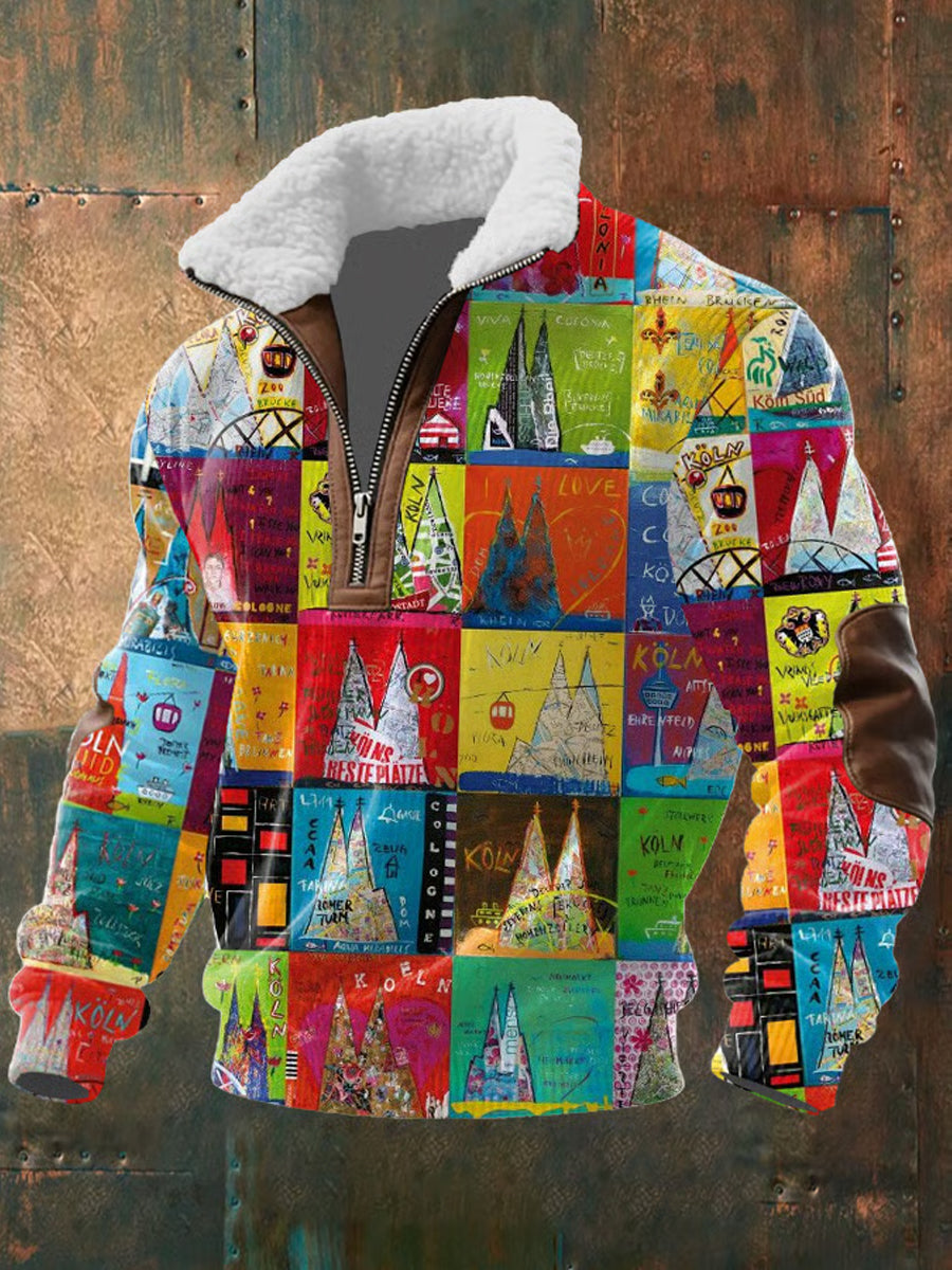 Herren Cologne Carnival Print Stricks toff Reiß verschluss Pelz kragen Hoodie