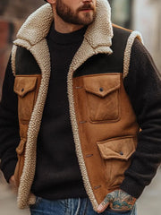 Herren Retro Patchwork lässig ärmellose Jacke