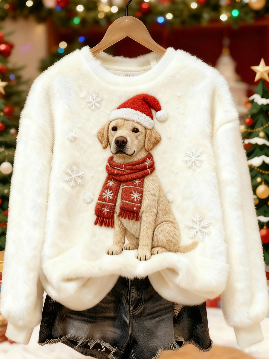 Damen-Sweatshirt mit süßem Weihnachts hund druck lässig Flanell