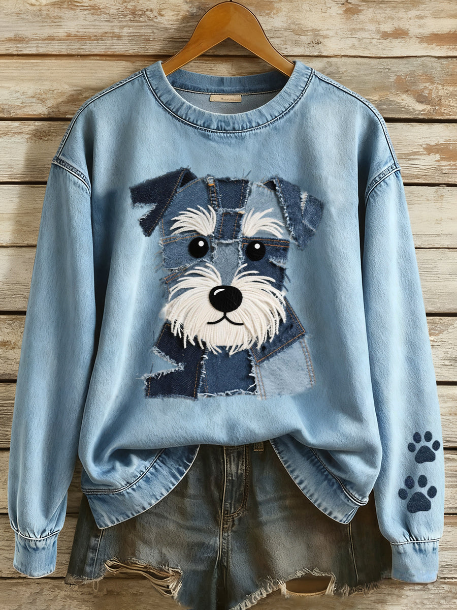 Frauen schöne Schnauzer Hund Patchwork Kunst Sweatshirt