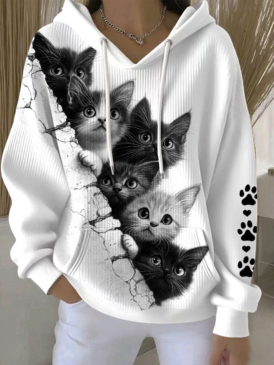 Damen Kapuzen pullover mit Katzen druck