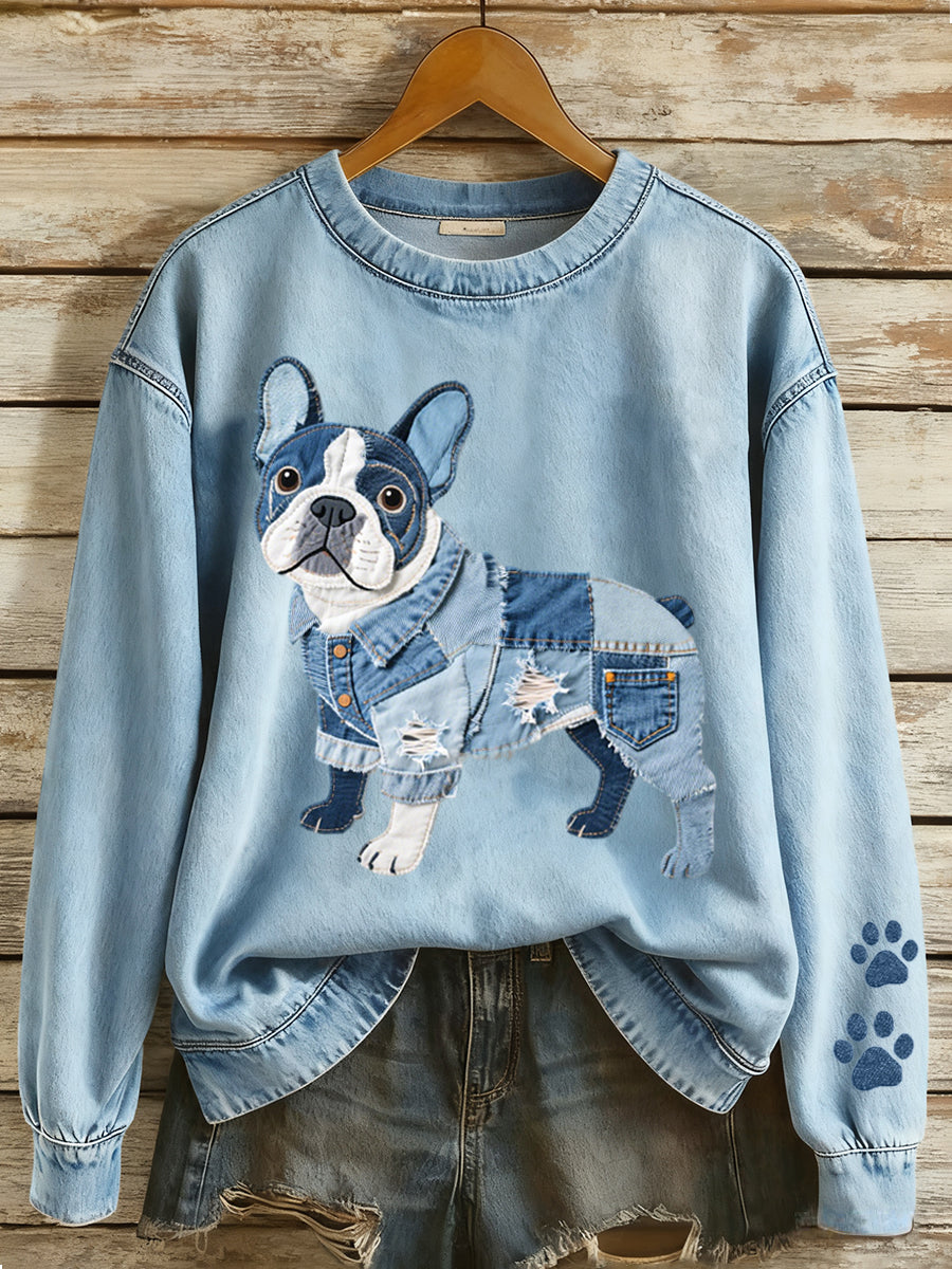 Damen schöne französische Bulldogge Patchwork-Muster Sweatshirt