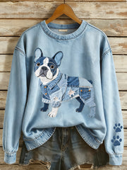 Damen schöne französische Bulldogge Patchwork-Muster Sweatshirt
