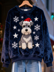 Damen Weihnachten niedlich Schnauzer Print Casual Flanell Sweatshirt