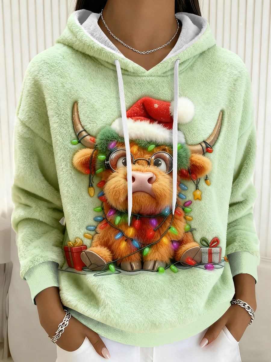 Frauen Weihnachten Highland Kuh Flanell Hoodie