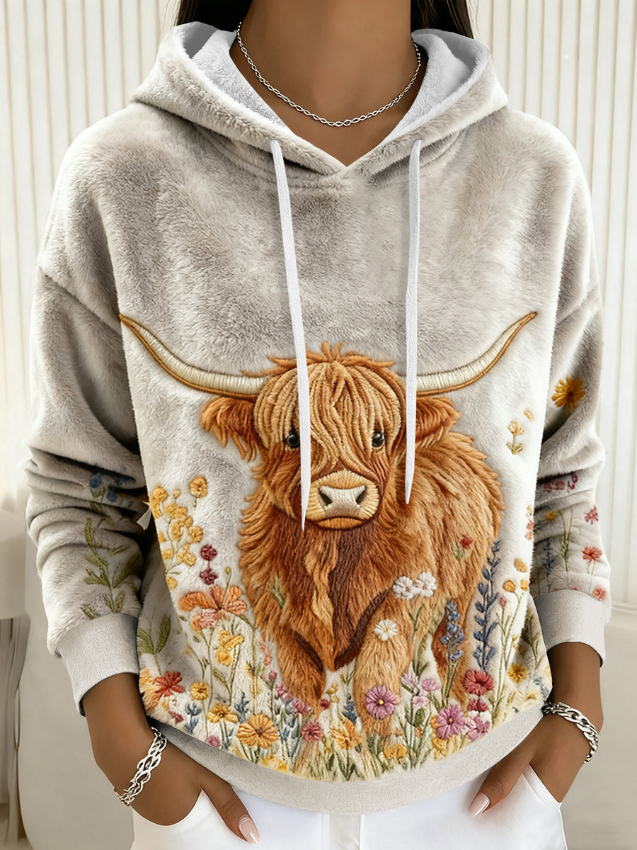 Frauen Weihnachten Highland Kuh Flanell Hoodie