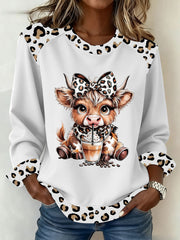 Frauen Highland Kuh Kunstdruck Casual Top