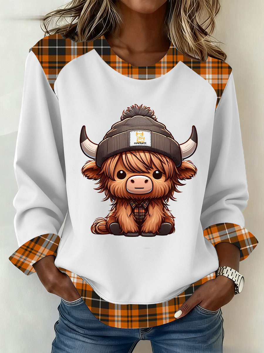 Frauen Highland Kuh Kunstdruck Casual Top