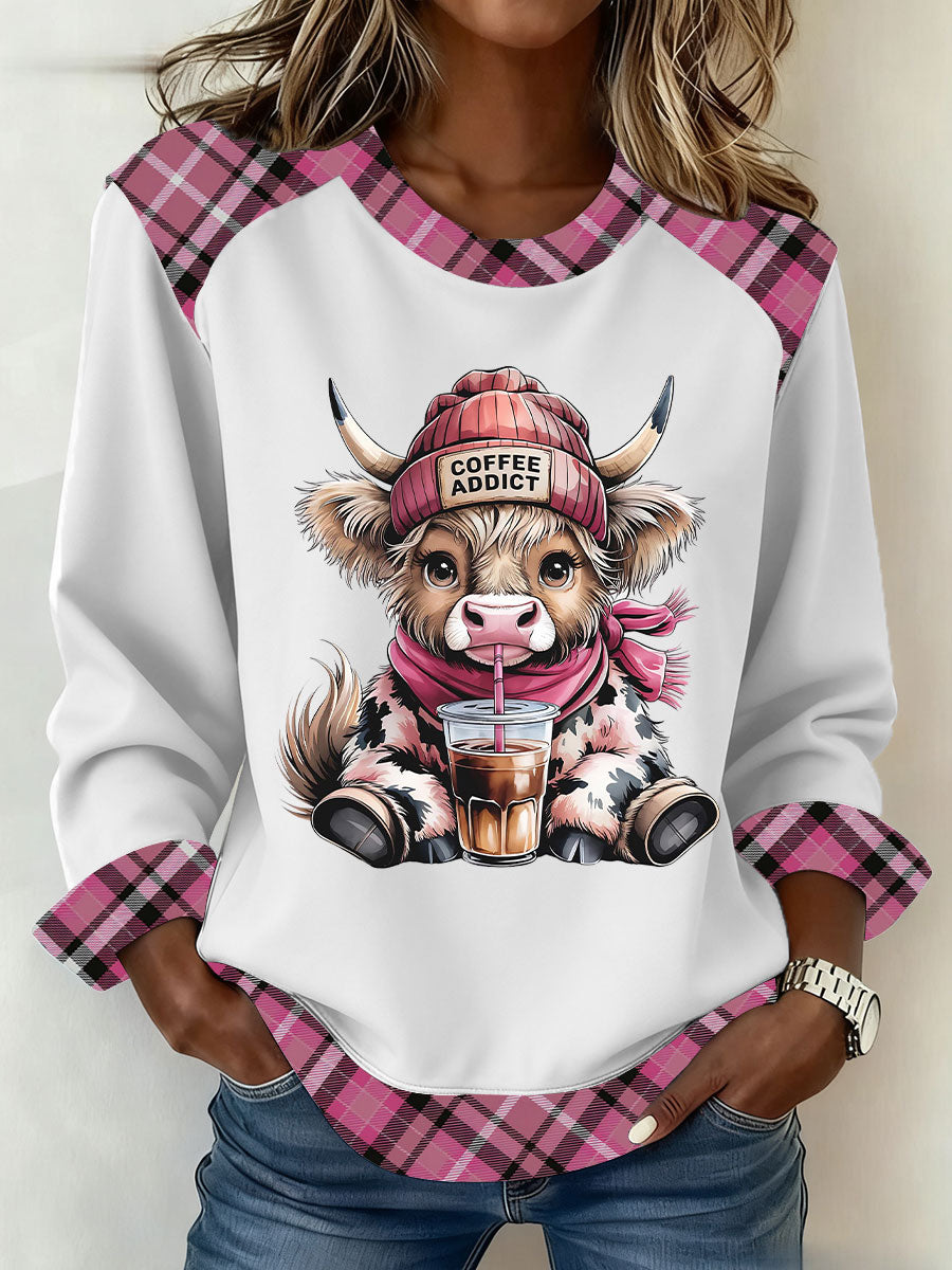 Frauen Highland Kuh Kunstdruck Casual Top