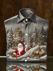 Weihnachts bedrucktes Satin-Shirt für Männer