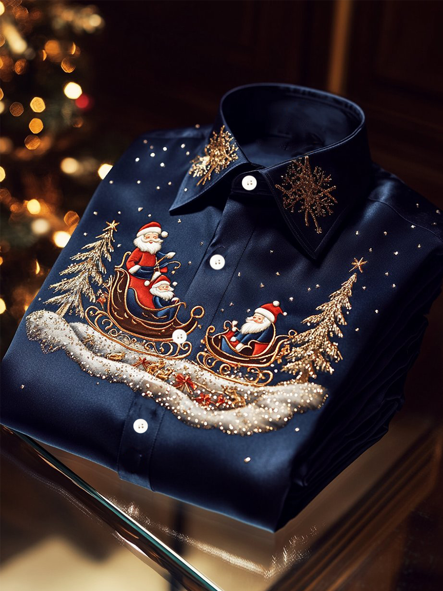 Weihnachts bedrucktes Satin-Shirt für Männer