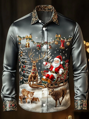 Weihnachts bedrucktes Satin-Shirt für Männer