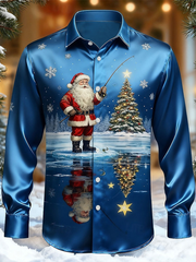 Weihnachts bedrucktes Satin-Shirt für Männer