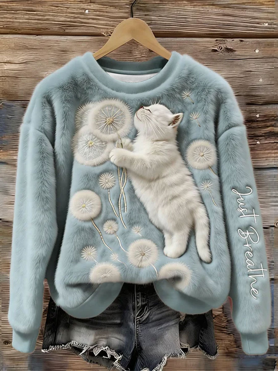 Frauen atmen einfach Fuzzy Cat & Löwenzahn Gemütliche Flanell Hoodie