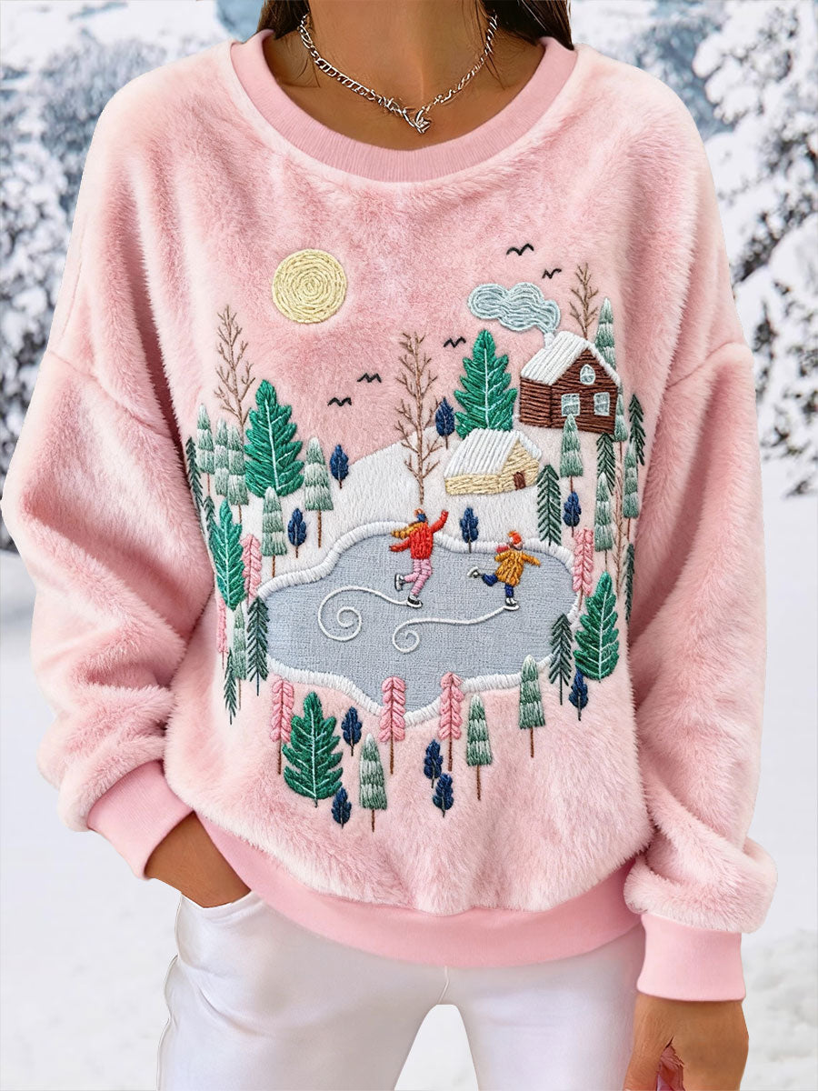 Damen Schnee dorf Flanell Sweatshirts