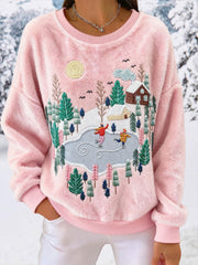 Damen Schnee dorf Flanell Sweatshirts