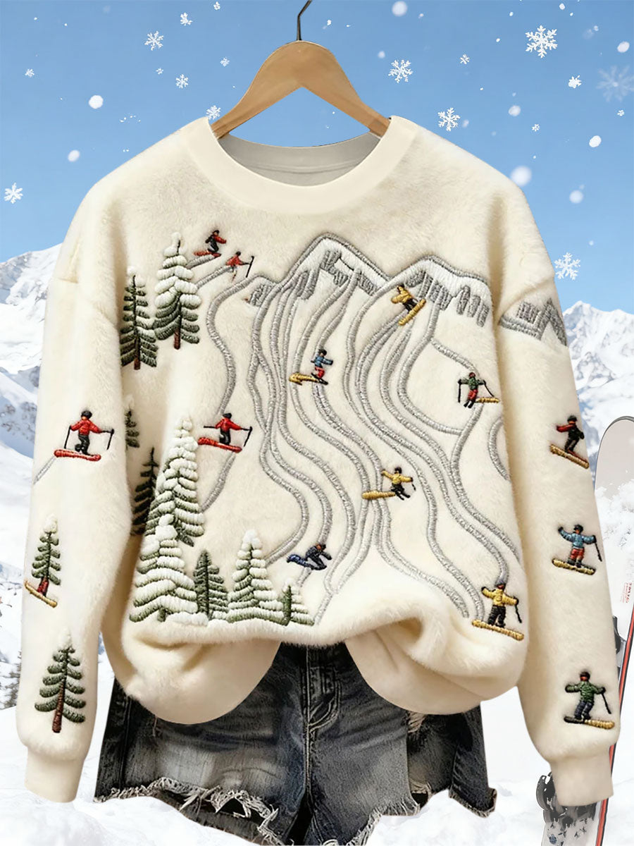 Damen Ski Kunstdruck Casual Top