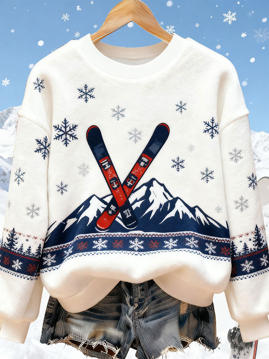 Damen Ski Kunstdruck Casual Top