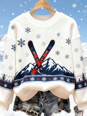 Damen Ski Kunstdruck Casual Top