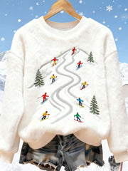 Damen Ski Kunstdruck Casual Top